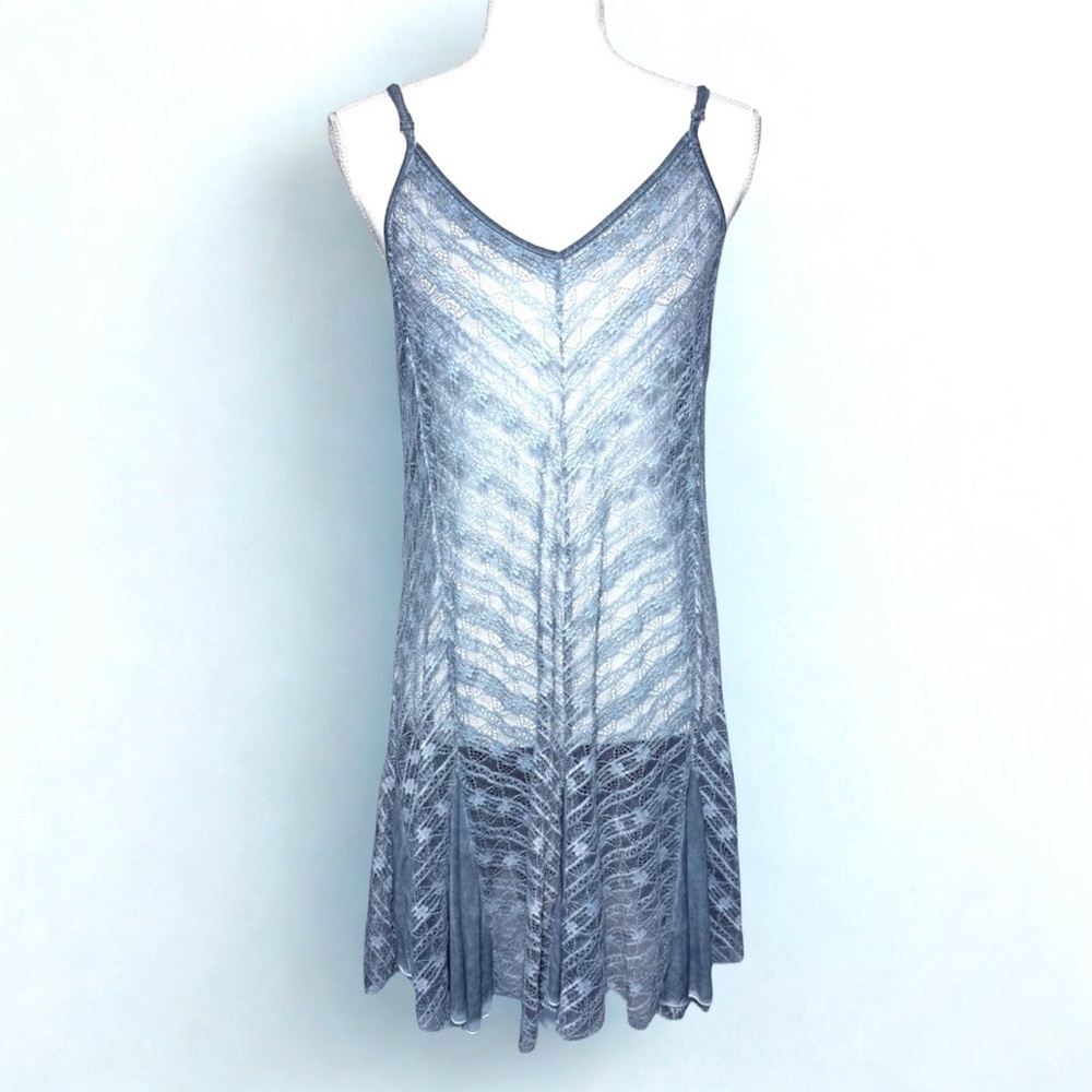 POL Sheer Lace Midi Slip Dress in Light Blue Women Small NWOT